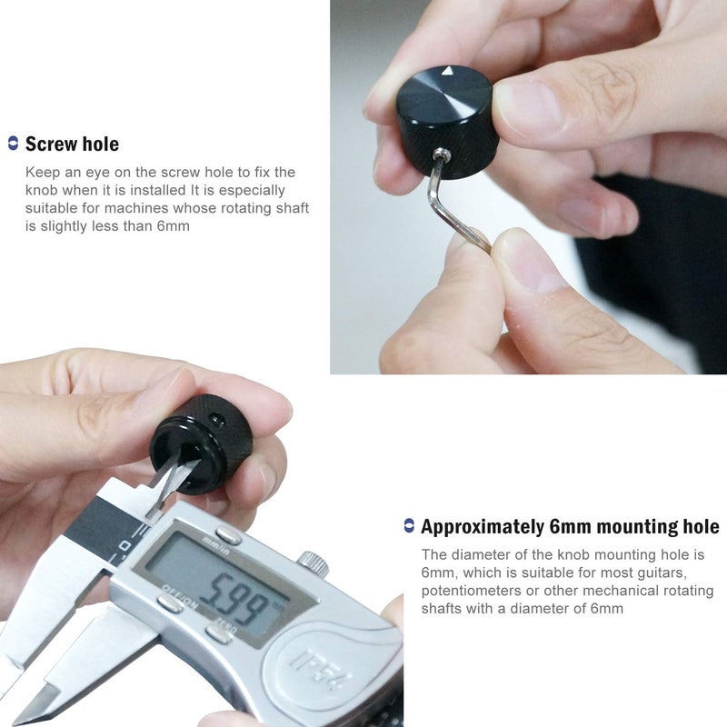 Taiss/ 2pcs Black Aluminum Rotary Electronic Control Potentiometer Knob For 6 mm Diameter Shaft, Volume Control Knob, Audio knob, Guitar Knobï¼ŒElectric Guitar Knobs, 25mm dia. x 15mm height - Image 3